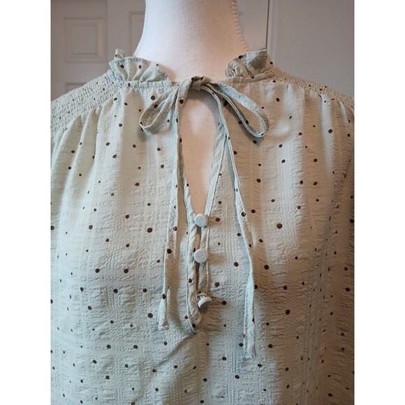 Flower & Feather Womens Round Neck Short Sleeve  Blouse Green Large Polka Dot - Picture 6 of 13